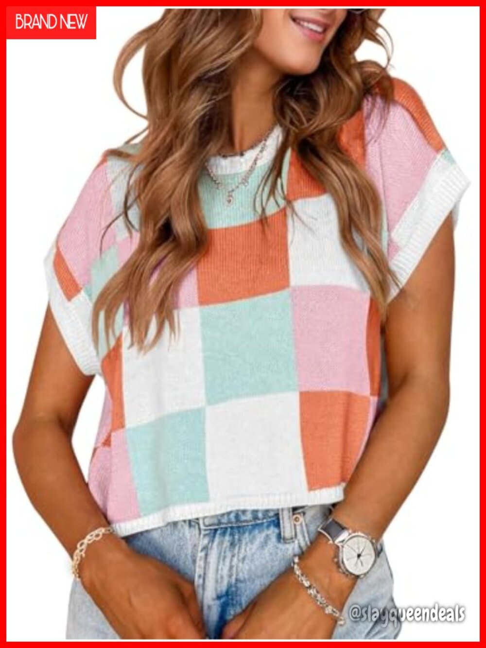 Women's Crochet Knit Crop Top Cap Sleeve Pullover Sweater Loose Fit Casual
